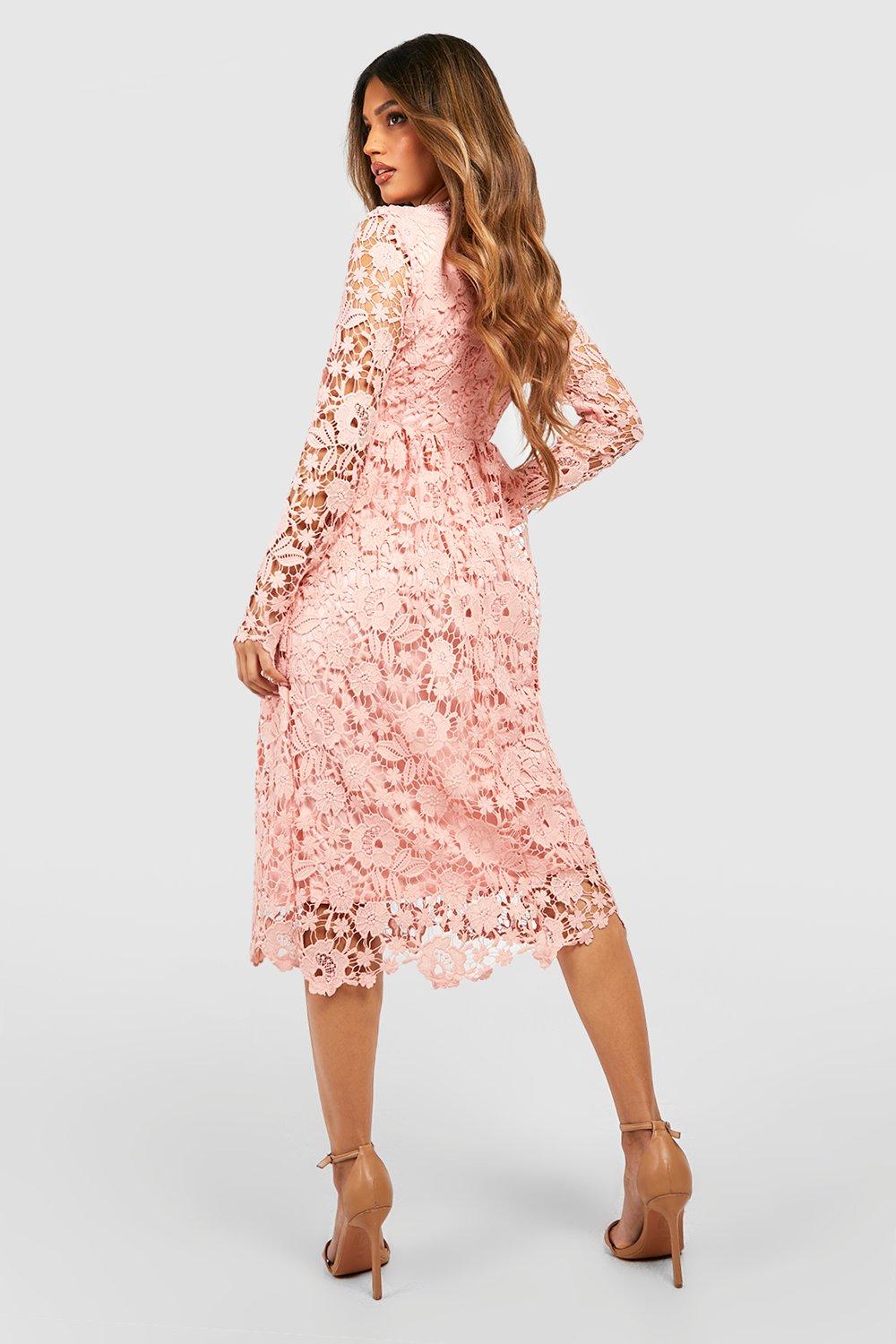 Pink lace dress with sleeves best sale